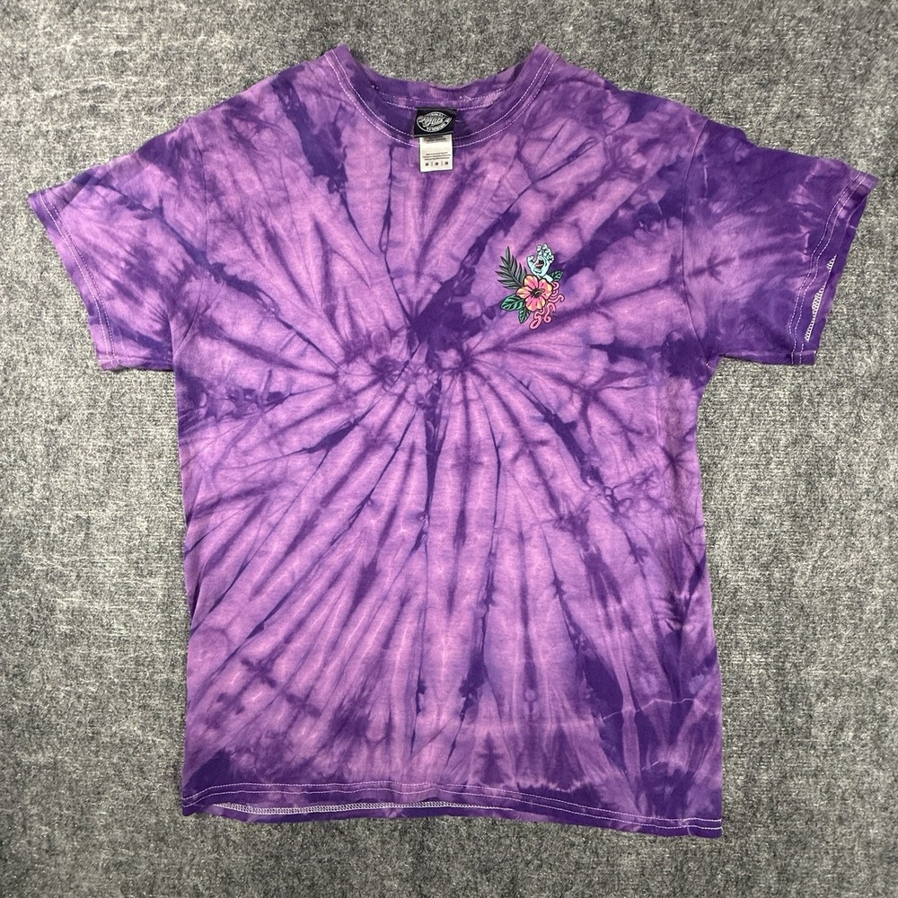Santa Cruz Tie Dye Shirt Medium Purple Screaming Hand Hibiscus Floral Skater Y2K - Picture 2 of 5